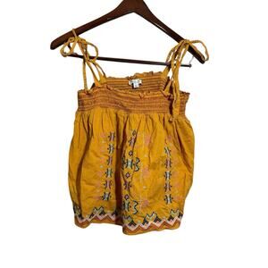 Rachel Zoe Top Embroidered Smocked Sleeveless Mustard Festival Blouse Large